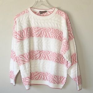Vintage Texture Knit Pink and White Sweater 3D Knit